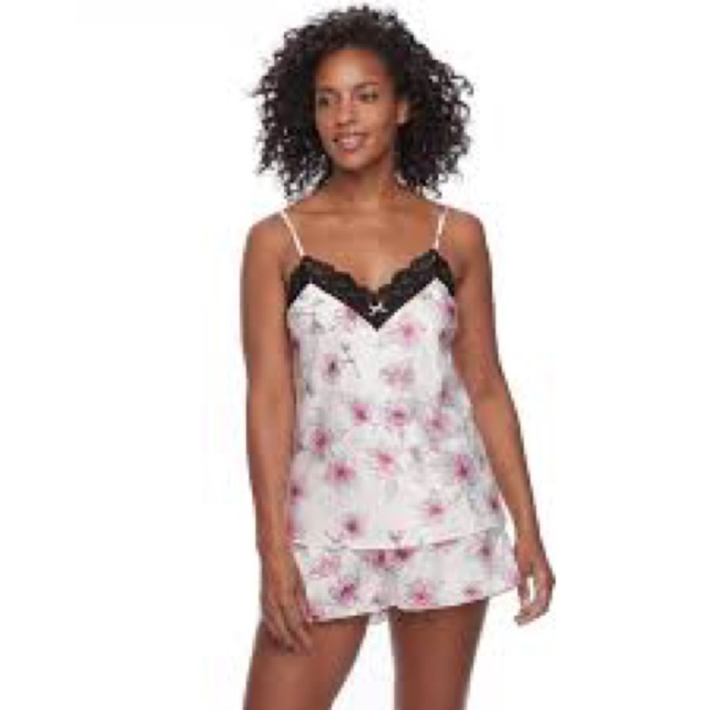 Apt 9 Pajamas Pink Floral Satin Cami & Shorts Set